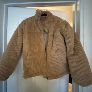 Women’s Faux Fur Puffer - Tan (size 4)